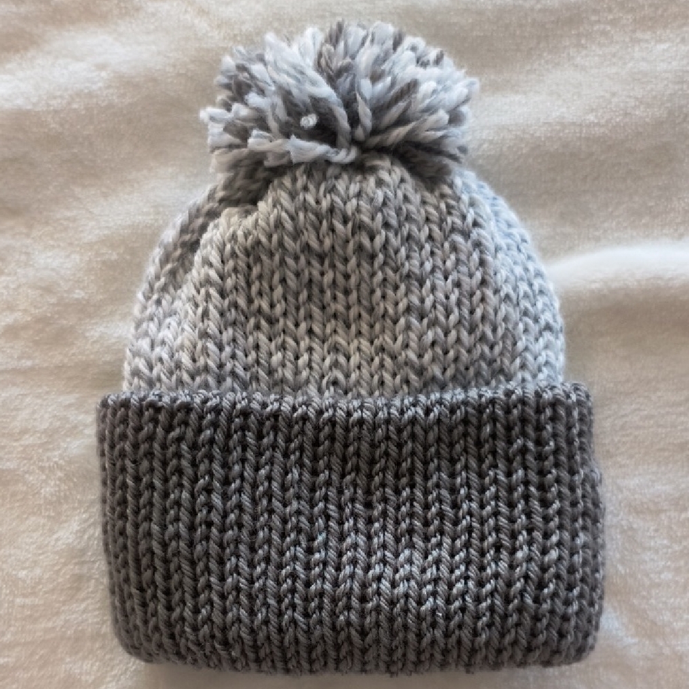 Cozy Gray Knit Pom-Pom Newborn Beanie